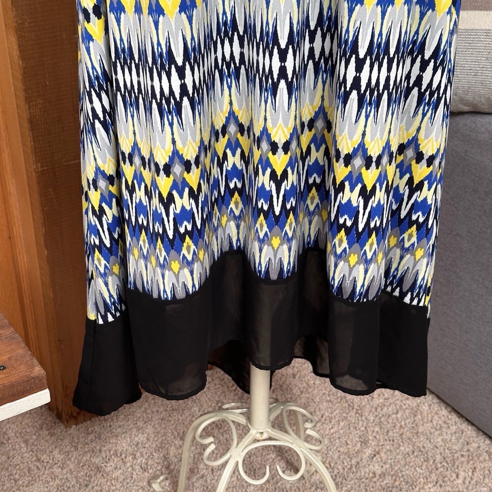 Boho High-Low Blue Yellow Geometric Print Sleeveless Casual Dress 2X Plus Size‎ - Picture 7 of 10